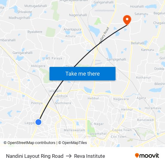 Nandini Layout Ring Road to Reva Institute map