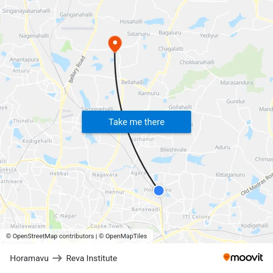 Horamavu to Reva Institute map