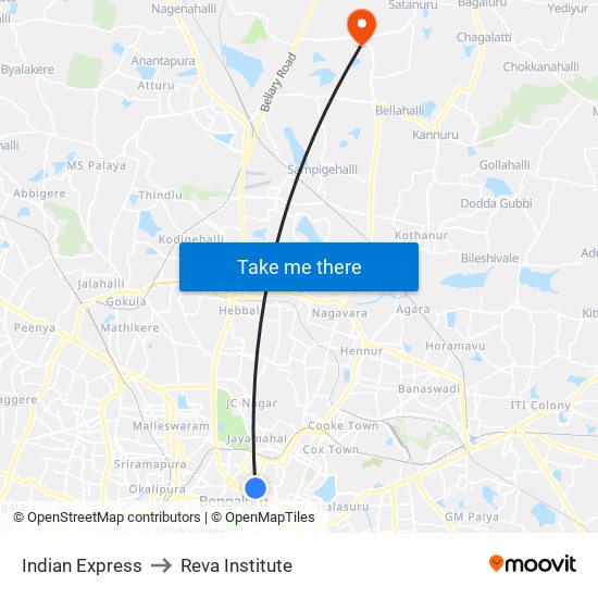 Indian Express to Reva Institute map