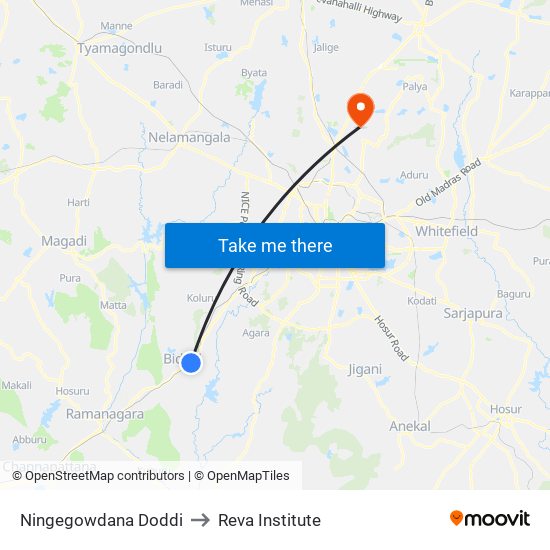 Ningegowdana Doddi to Reva Institute map