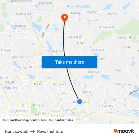 Banasawadi to Reva Institute map