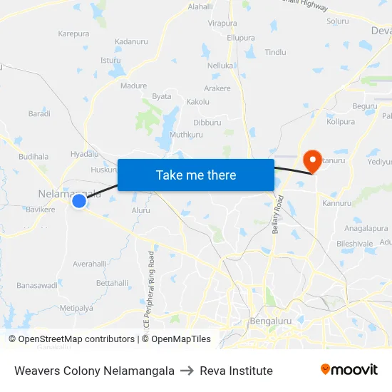 Weavers Colony Nelamangala to Reva Institute map