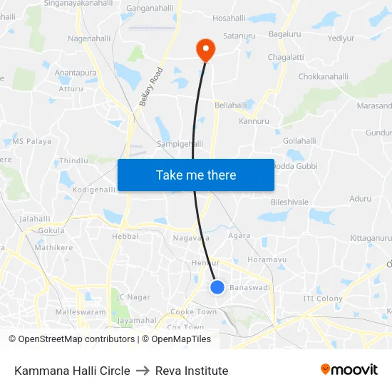 Kammana Halli Circle to Reva Institute map