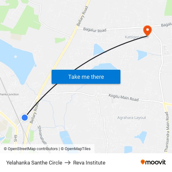 Yelahanka Santhe Circle to Reva Institute map