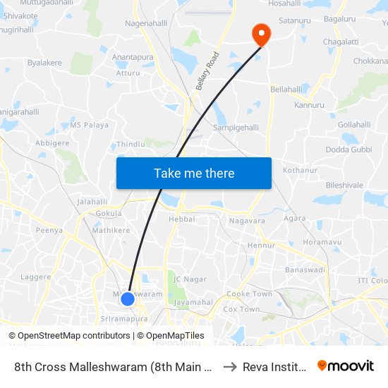 8th Cross Malleshwaram (8th Main Kbs) to Reva Institute map