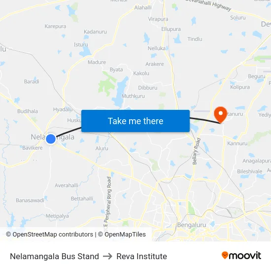 Nelamangala Bus Stand to Reva Institute map