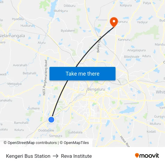 Kengeri Bus Station to Reva Institute map
