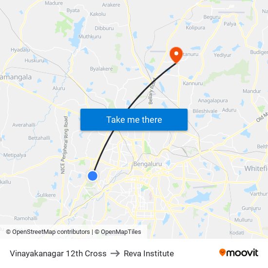 Vinayakanagar 12th Cross to Reva Institute map