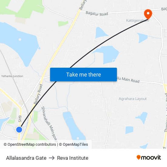 Allalasandra Gate to Reva Institute map