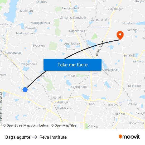 Bagalagunte to Reva Institute map