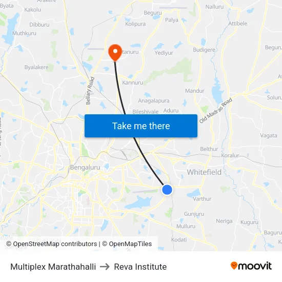 Multiplex Marathahalli to Reva Institute map