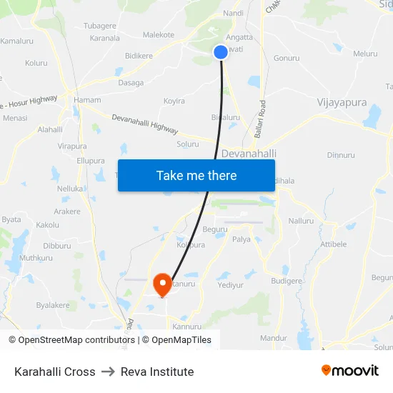 Karahalli Cross to Reva Institute map