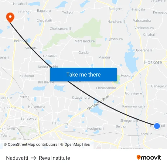 Naduvatti to Reva Institute map