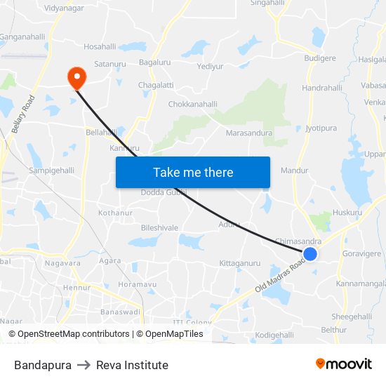 Bandapura to Reva Institute map