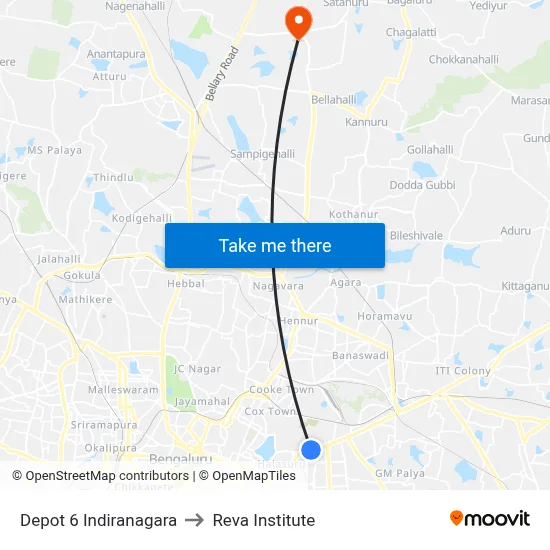 Depot 6 Indiranagara to Reva Institute map