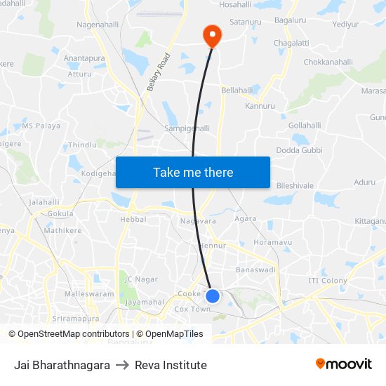 Jai Bharathnagara to Reva Institute map
