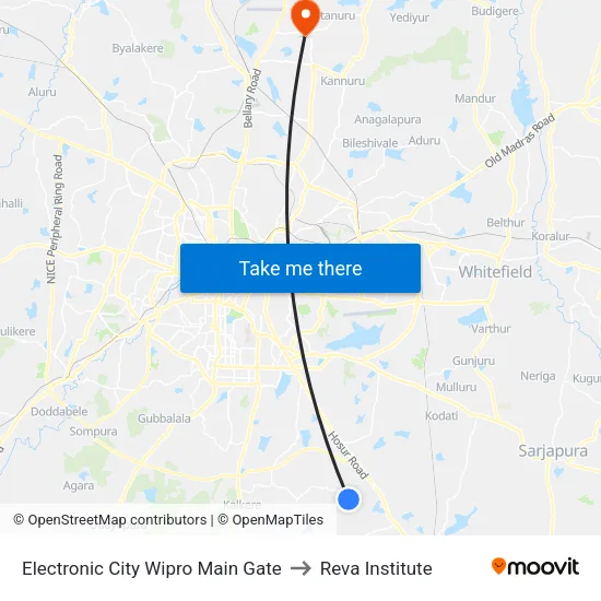 Electronic City Wipro Main Gate to Reva Institute map