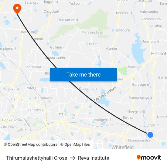 Thirumalashettyhalli Cross to Reva Institute map