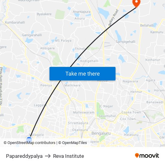 Papareddypalya to Reva Institute map