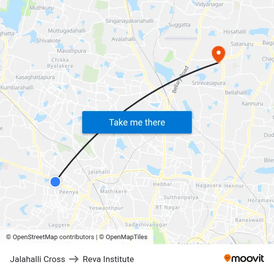 Jalahalli Cross to Reva Institute map