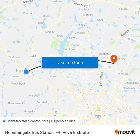 Nelamangala Bus Station to Reva Institute map