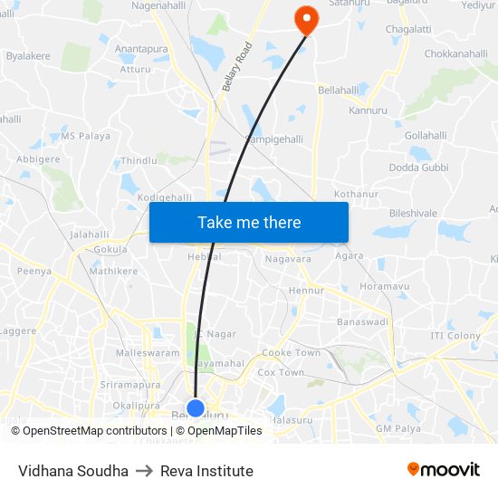 Vidhana Soudha to Reva Institute map