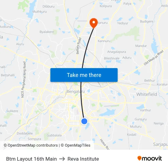 Btm Layout 16th Main to Reva Institute map