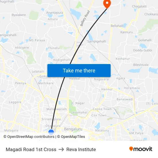 Magadi Road 1st Cross to Reva Institute map