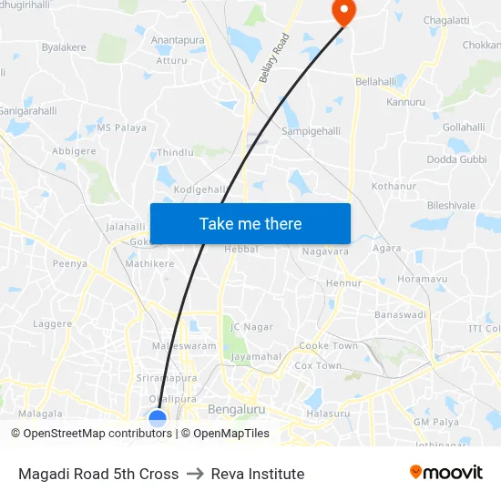 Magadi Road 5th Cross to Reva Institute map
