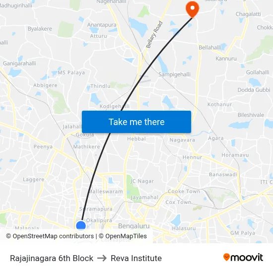 Rajajinagara 6th Block to Reva Institute map