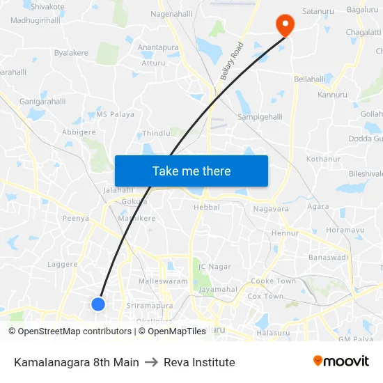 Kamalanagara 8th Main to Reva Institute map