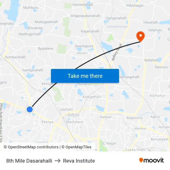 8th Mile Dasarahalli to Reva Institute map