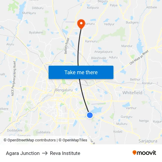 Agara Junction to Reva Institute map