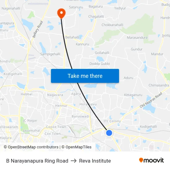 B Narayanapura Ring Road to Reva Institute map