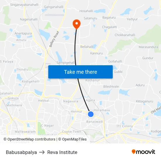 Babusabpalya to Reva Institute map