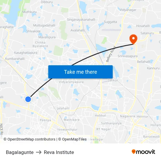 Bagalagunte to Reva Institute map