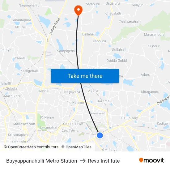 Bayyappanahalli Metro Station to Reva Institute map