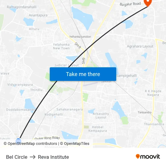 Bel Circle to Reva Institute map