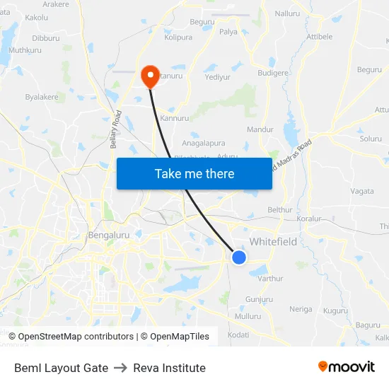 Beml Layout Gate to Reva Institute map