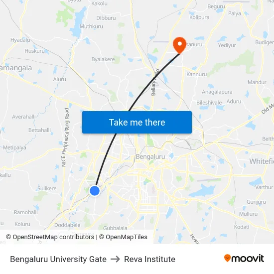 Bengaluru University Gate to Reva Institute map