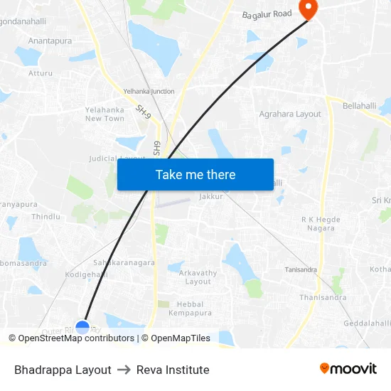 Bhadrappa Layout to Reva Institute map
