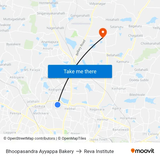Bhoopasandra Ayyappa Bakery to Reva Institute map