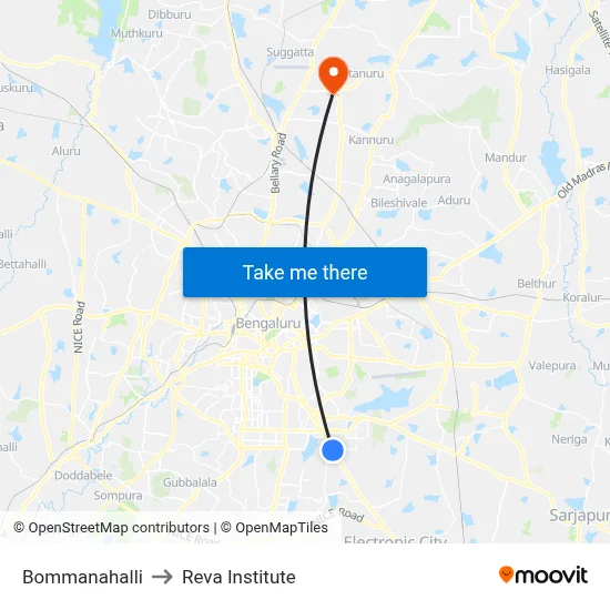 बोम्मनहल्ली to रेवा संस्थान map