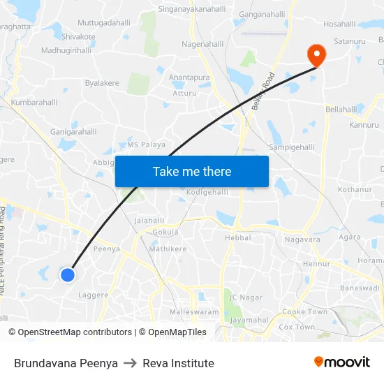 Brundavana Peenya to Reva Institute map