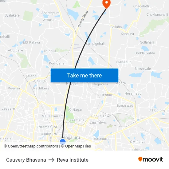 Cauvery Bhavana to Reva Institute map