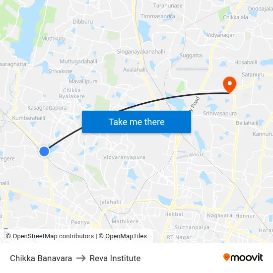 Chikka Banavara to Reva Institute map