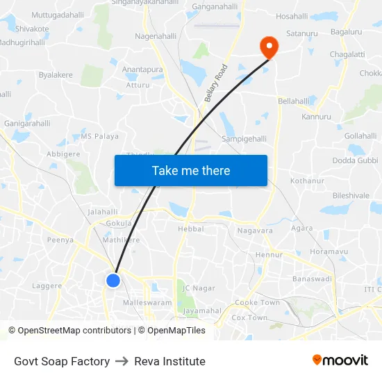 Govt Soap Factory to Reva Institute map