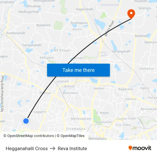 Hegganahalli Cross to Reva Institute map