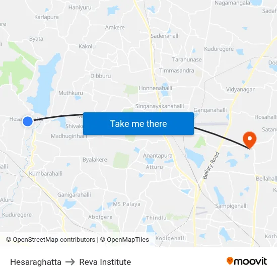 Hesaraghatta to Reva Institute map