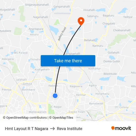 Hmt Layout R T Nagara to Reva Institute map